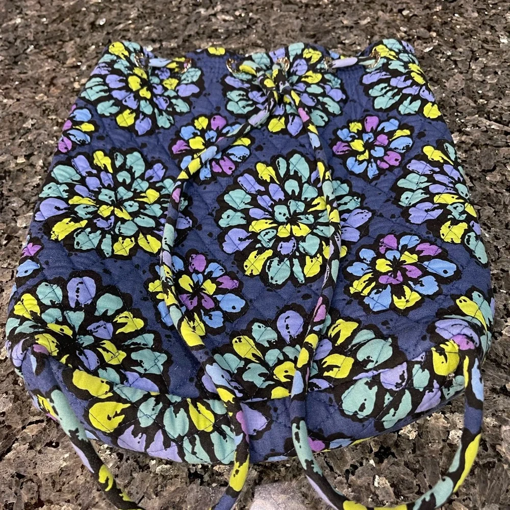 Vera Bradley Navy & Purple Floral Drawstring Backpack Vineyard Floral